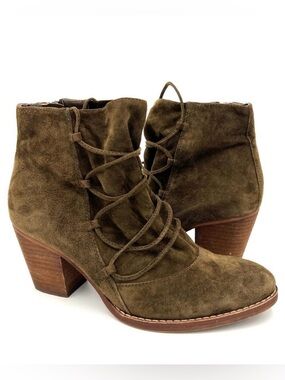 Sam Edelman Suede Ankle Lace Up Millard Olive Green Booties